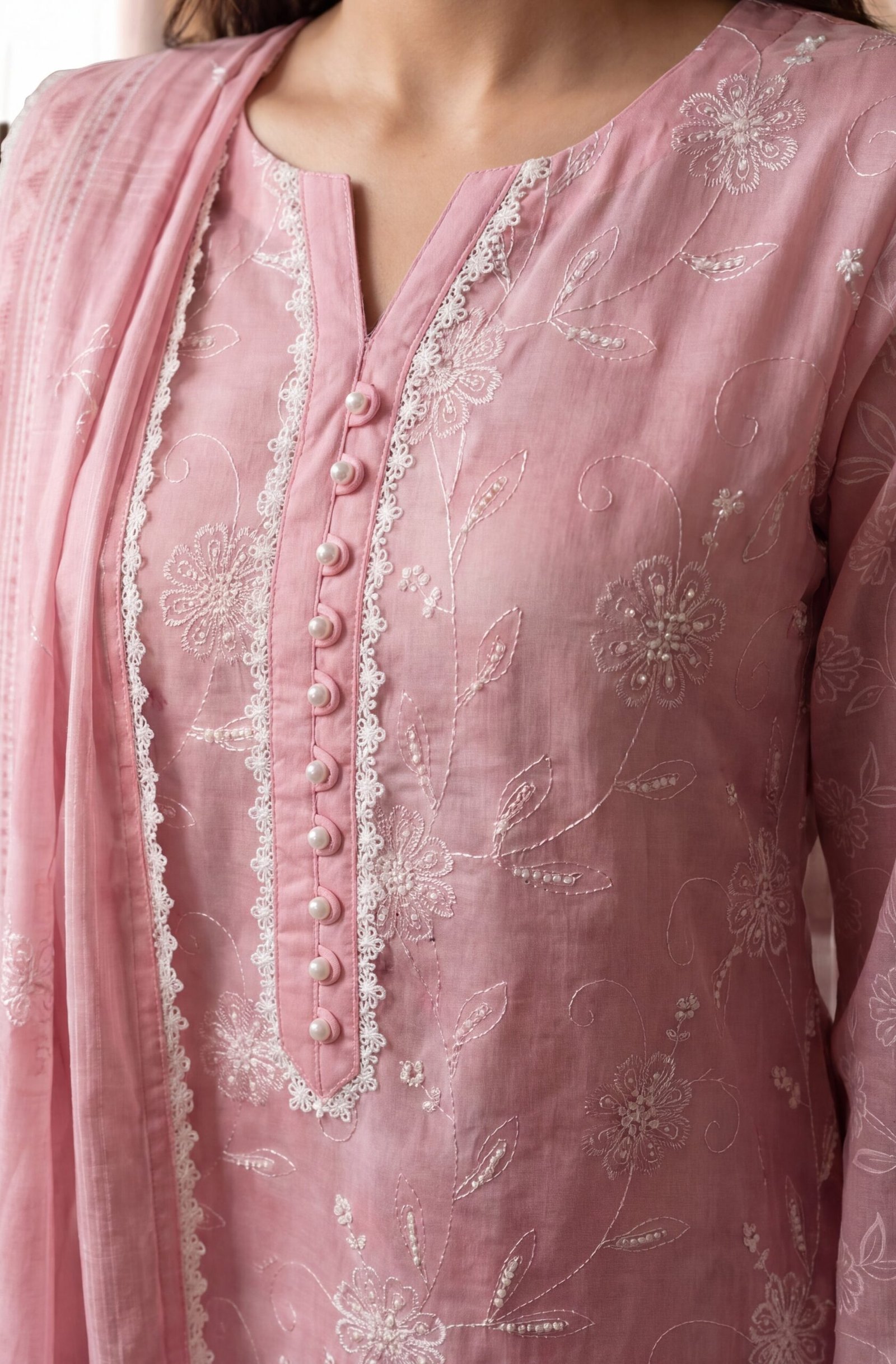 FB-360 | Blush Pink | 3 Pcs Unstitch With Cotton Trouser - Image 3