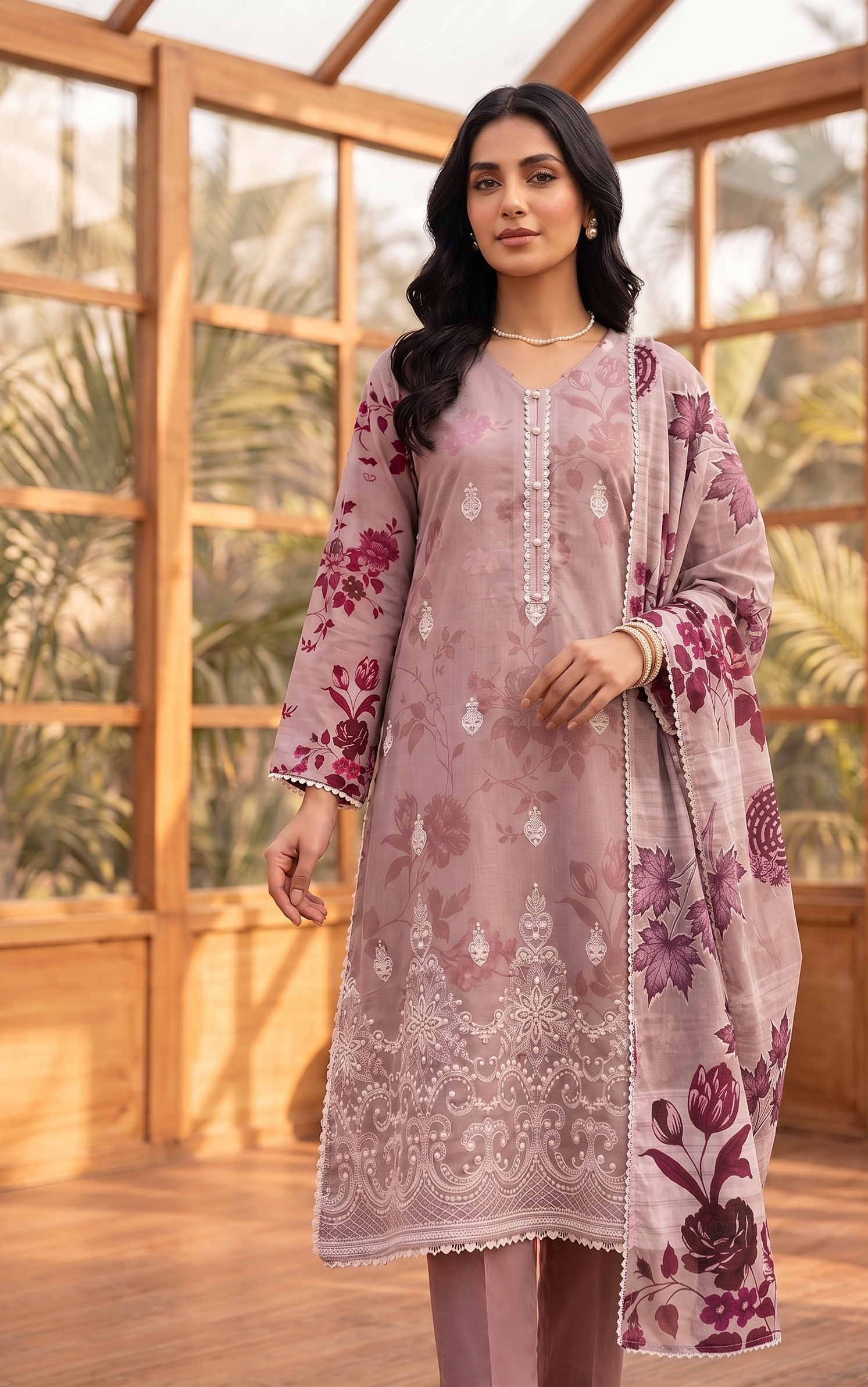 FB-383 | Dusty Mauve | 3 Pcs Unstitch With Cambric Trouser