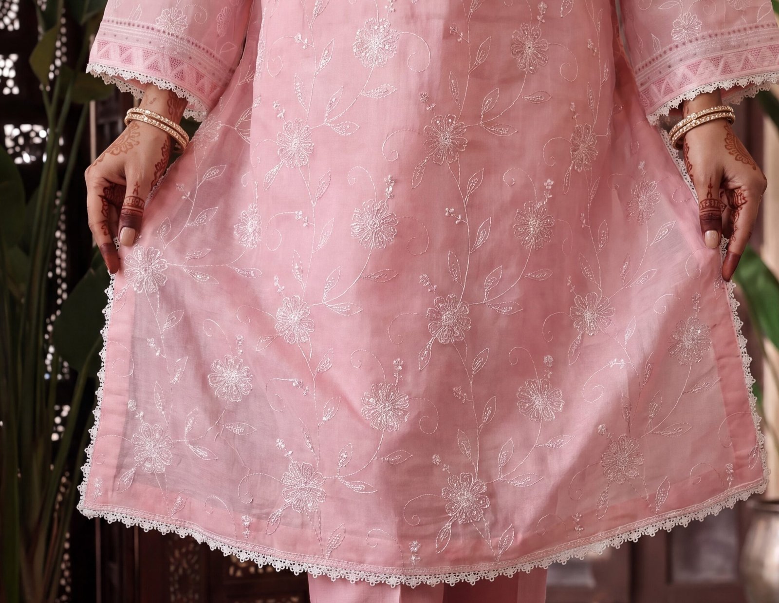 FB-360 | Blush Pink | 3 Pcs Unstitch With Cotton Trouser - Image 4
