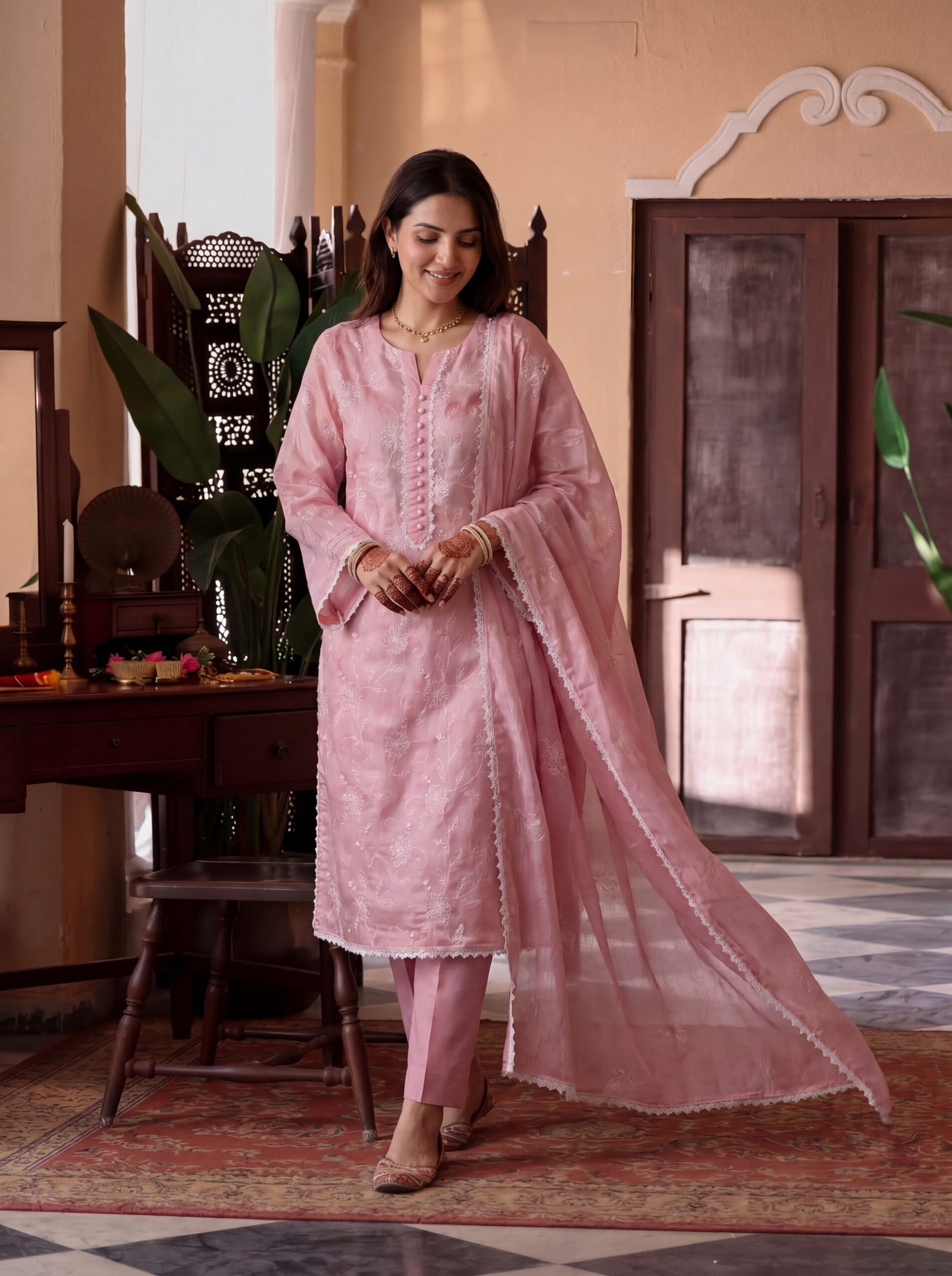 FB-360 | Blush Pink | 3 Pcs Unstitch With Cotton Trouser