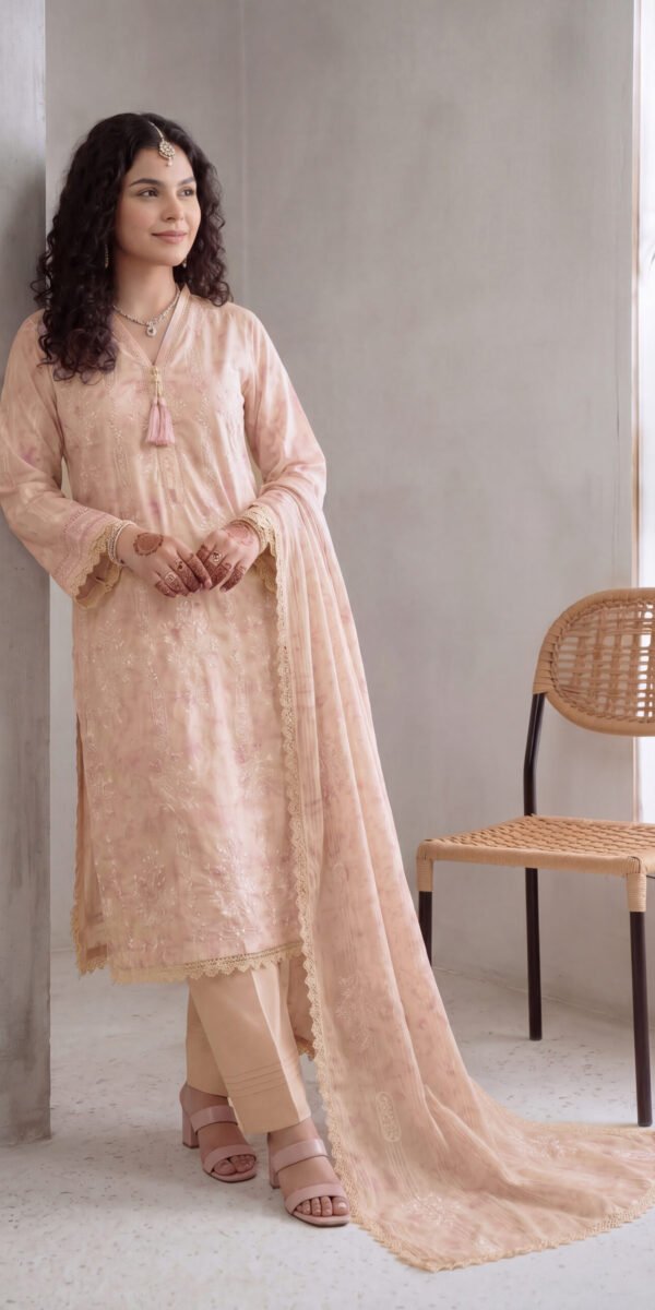FB-372 | Soft Peach | 3 Pcs Unstitch With Cambric Trouser