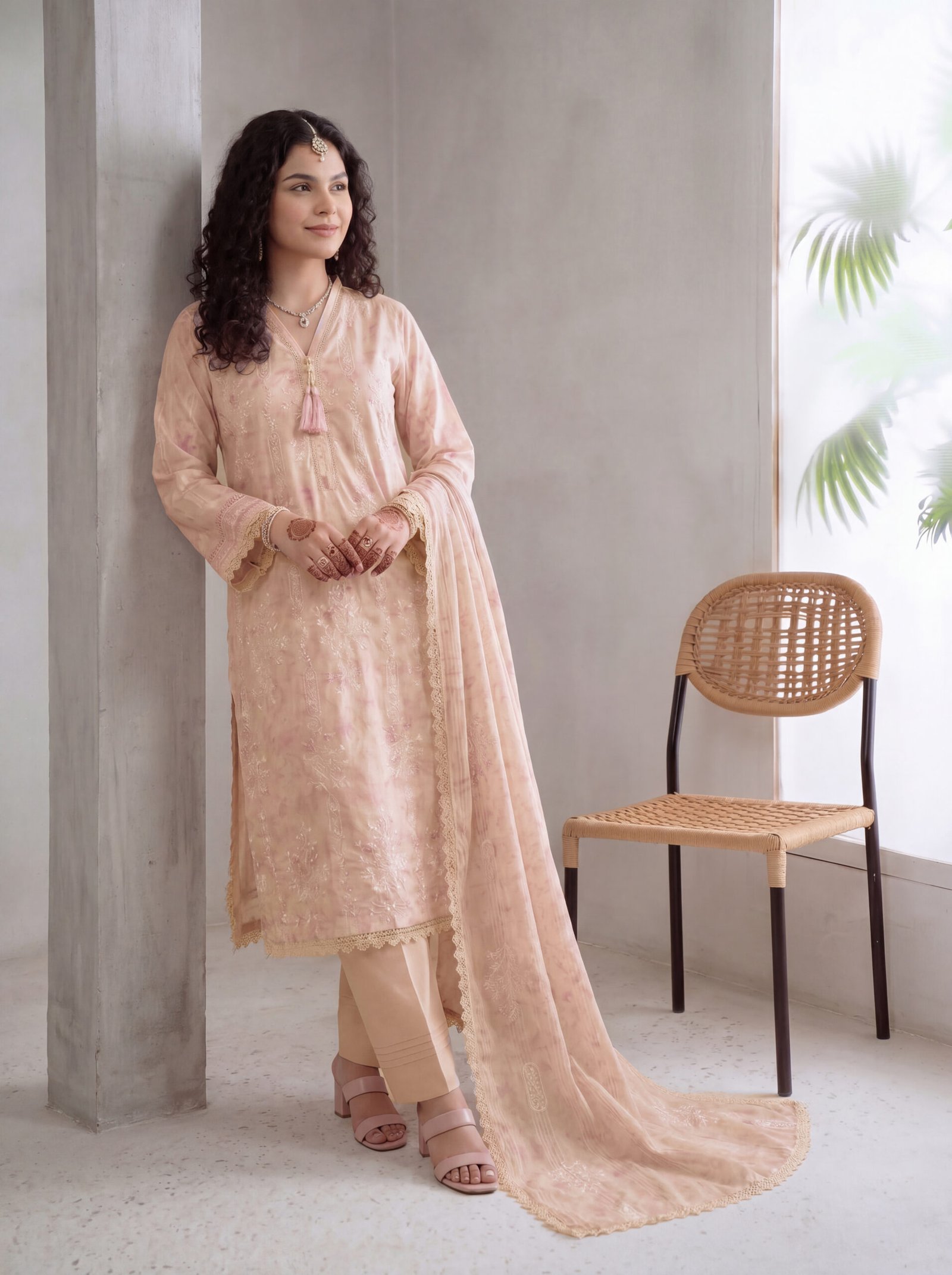 FB-372 | Soft Peach | 3 Pcs Unstitch With Cambric Trouser