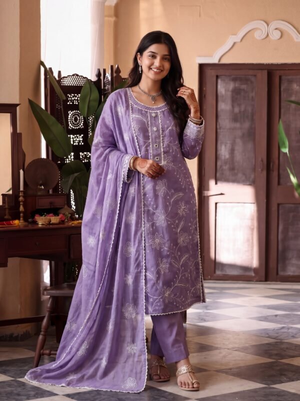 FB-365 | Lavender Bloom | 3 Pcs Unstitch With Cotton Trouser