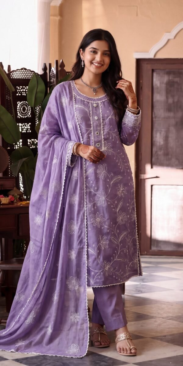 FB-365 | Lavender Bloom | 3 Pcs Unstitch With Cambric Trouser