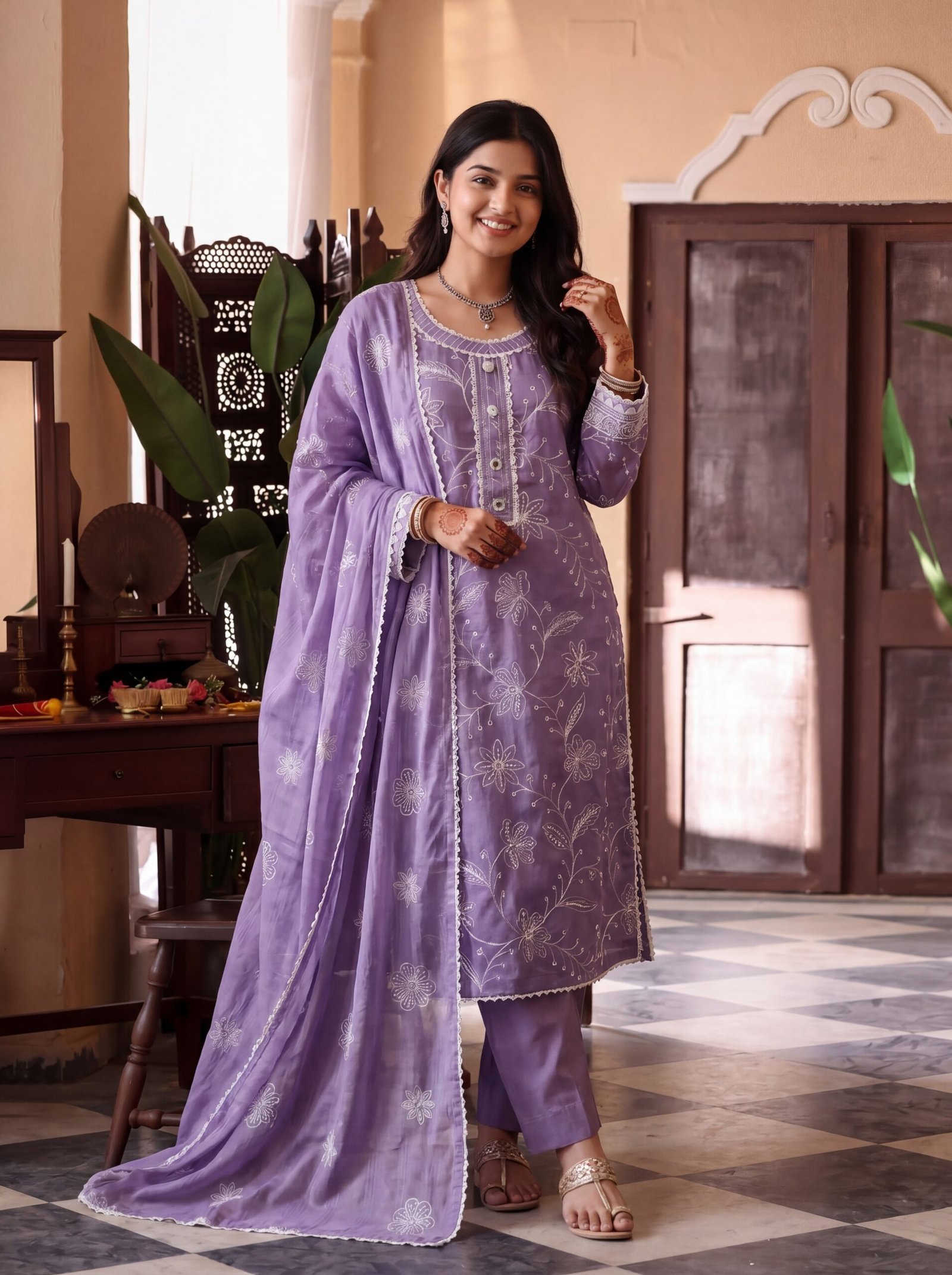 FB-365 | Lavender Bloom | 3 Pcs Unstitch With Cotton Trouser