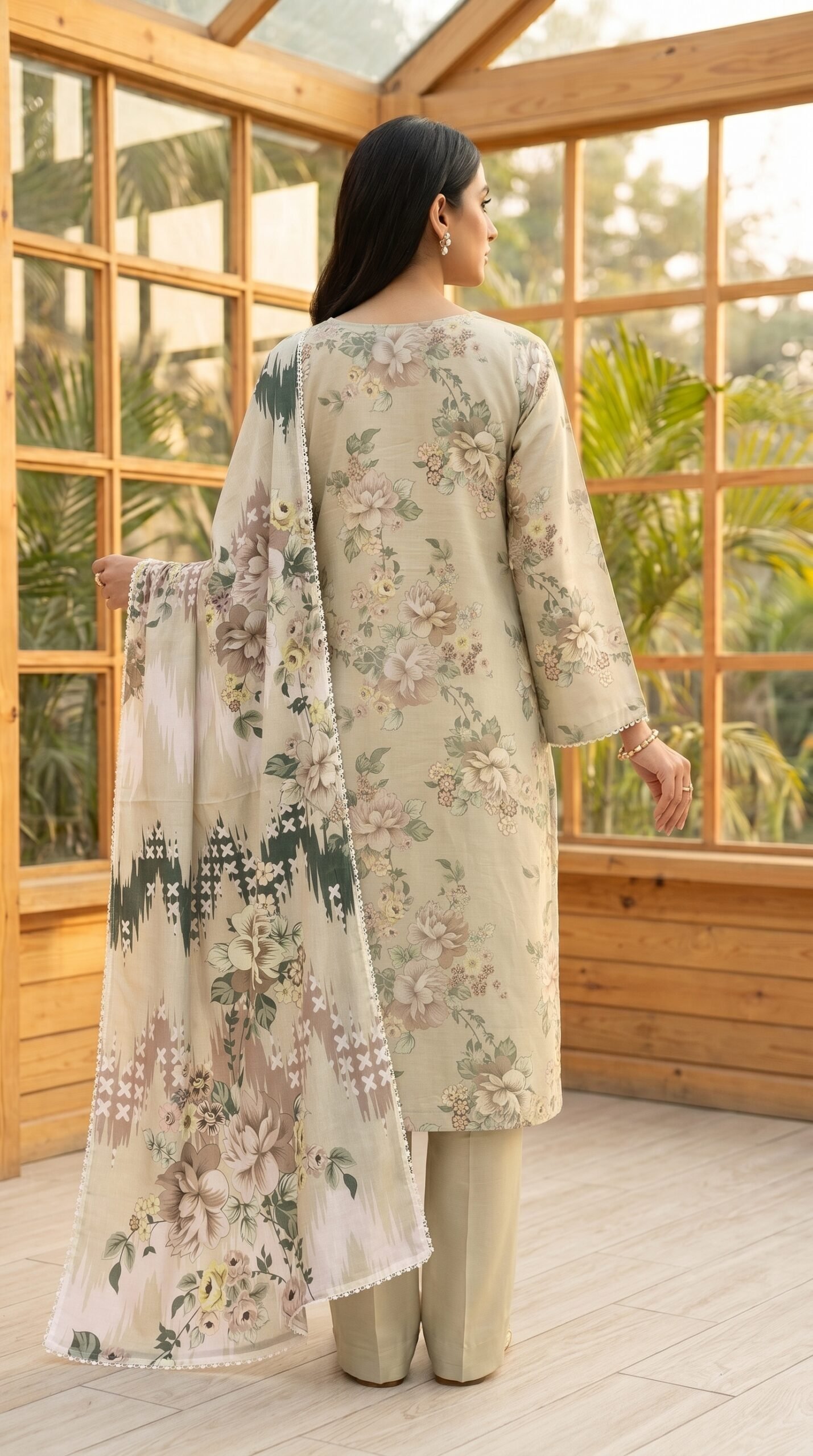 FB-386 | Skin | 3 Pcs Unstitch With Cambric Trouser - Image 2