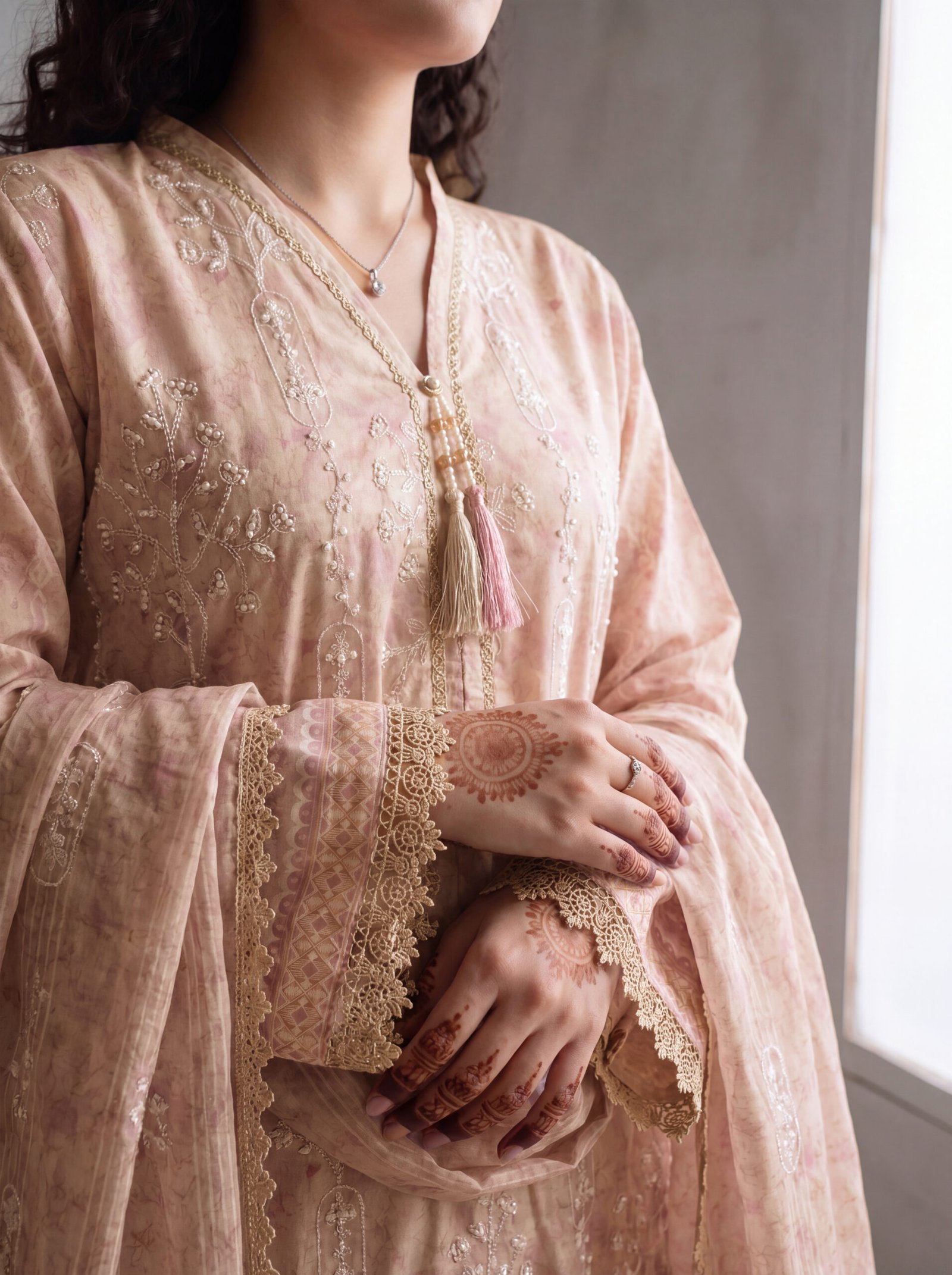 FB-372 | Soft Peach | 3 Pcs Unstitch With Cambric Trouser - Image 5