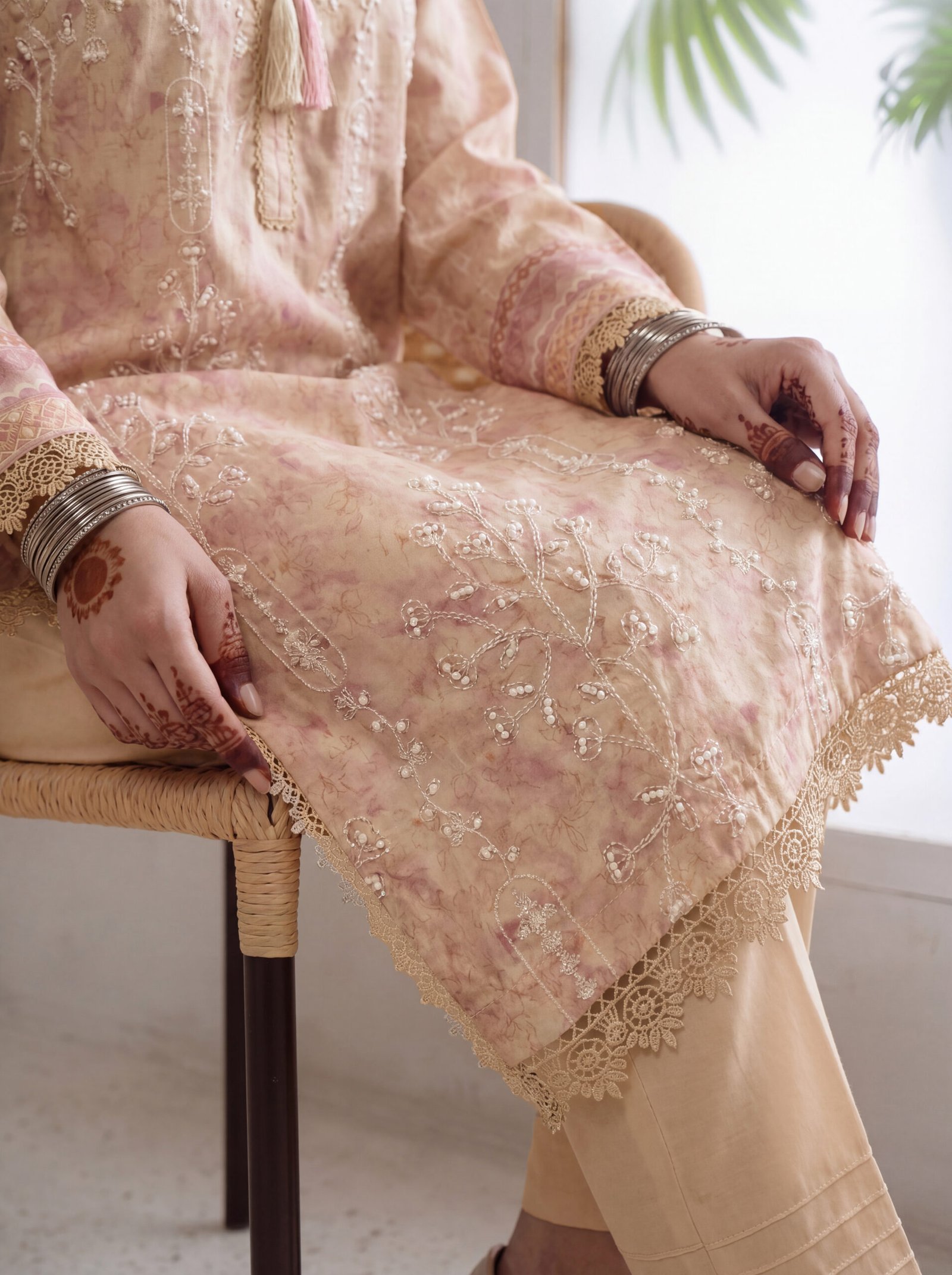FB-372 | Soft Peach | 3 Pcs Unstitch With Cambric Trouser - Image 3