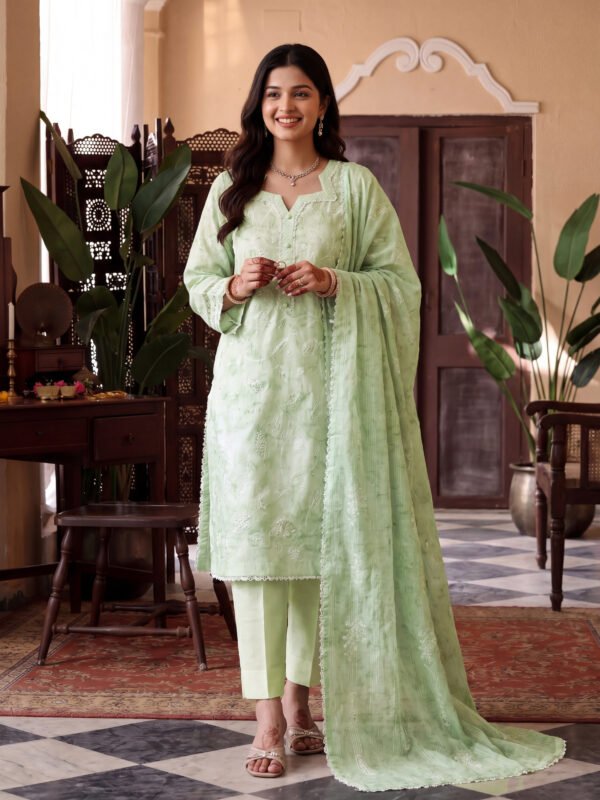 FB-361 | Mint Blossom | 3 Pcs Unstitch With Cotton Trouser