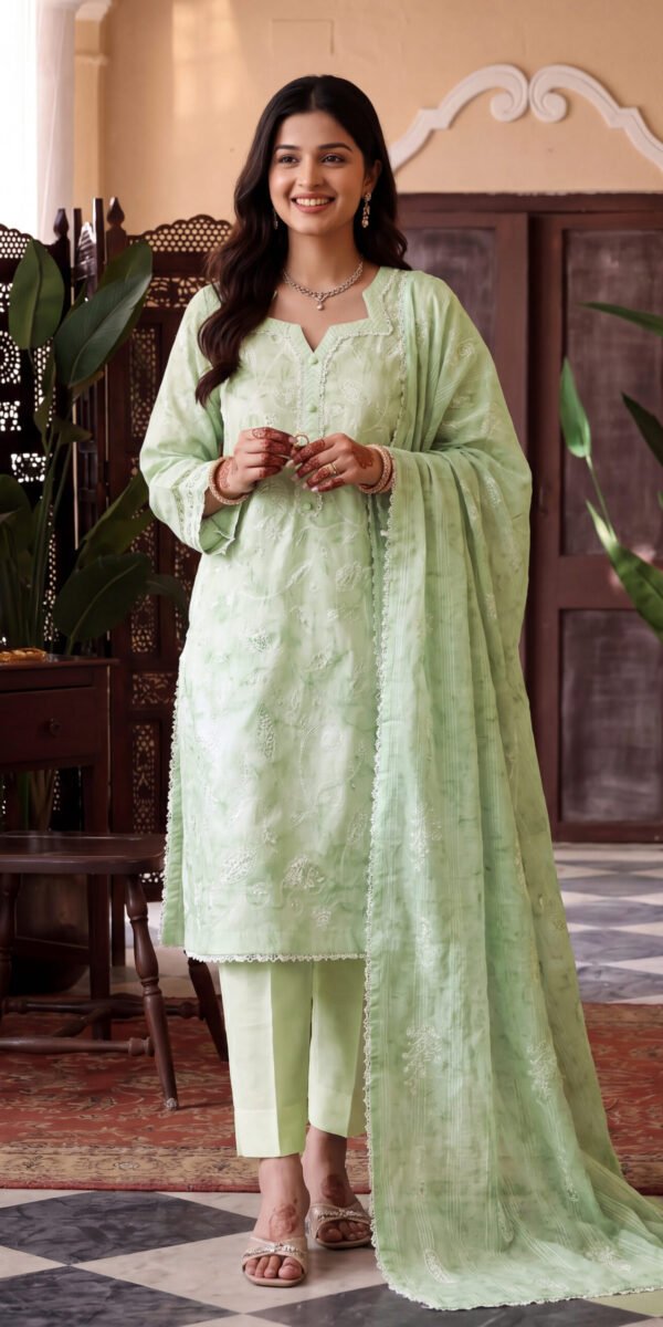 FB-361 | Mint Blossom | 3 Pcs Unstitch With Cambric Trouser