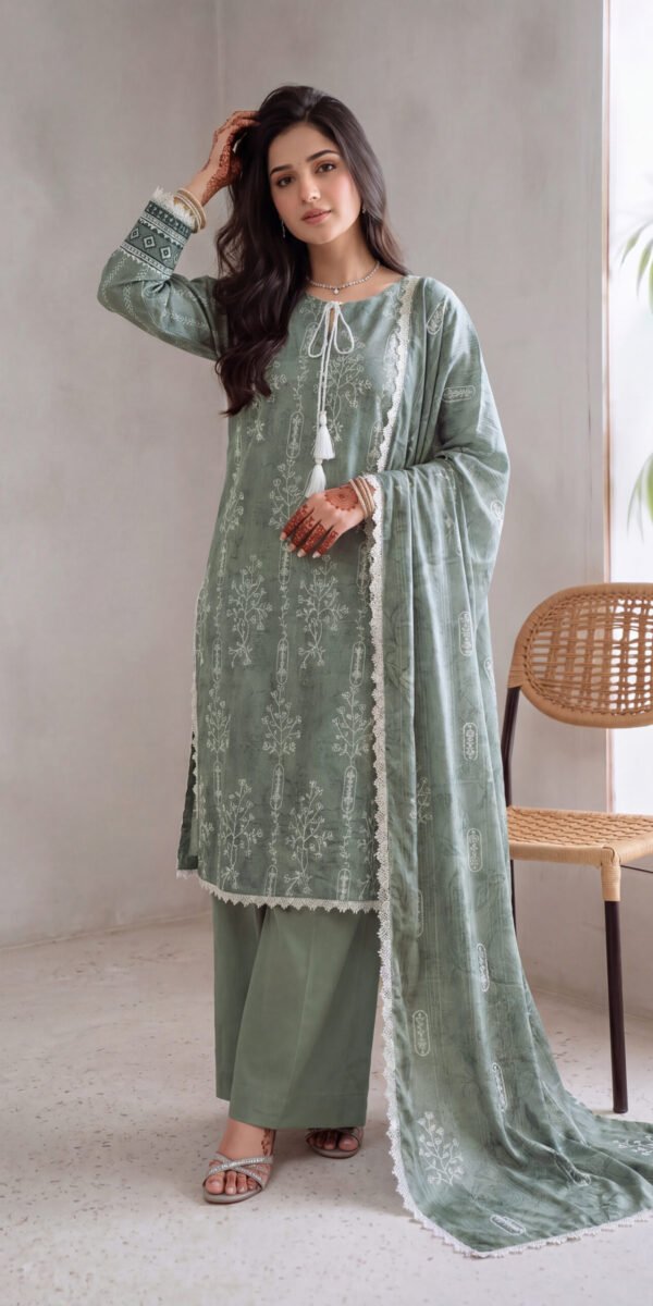 FB-366 | Sage Mist | 3 Pcs Unstitch With Cambric Trouser
