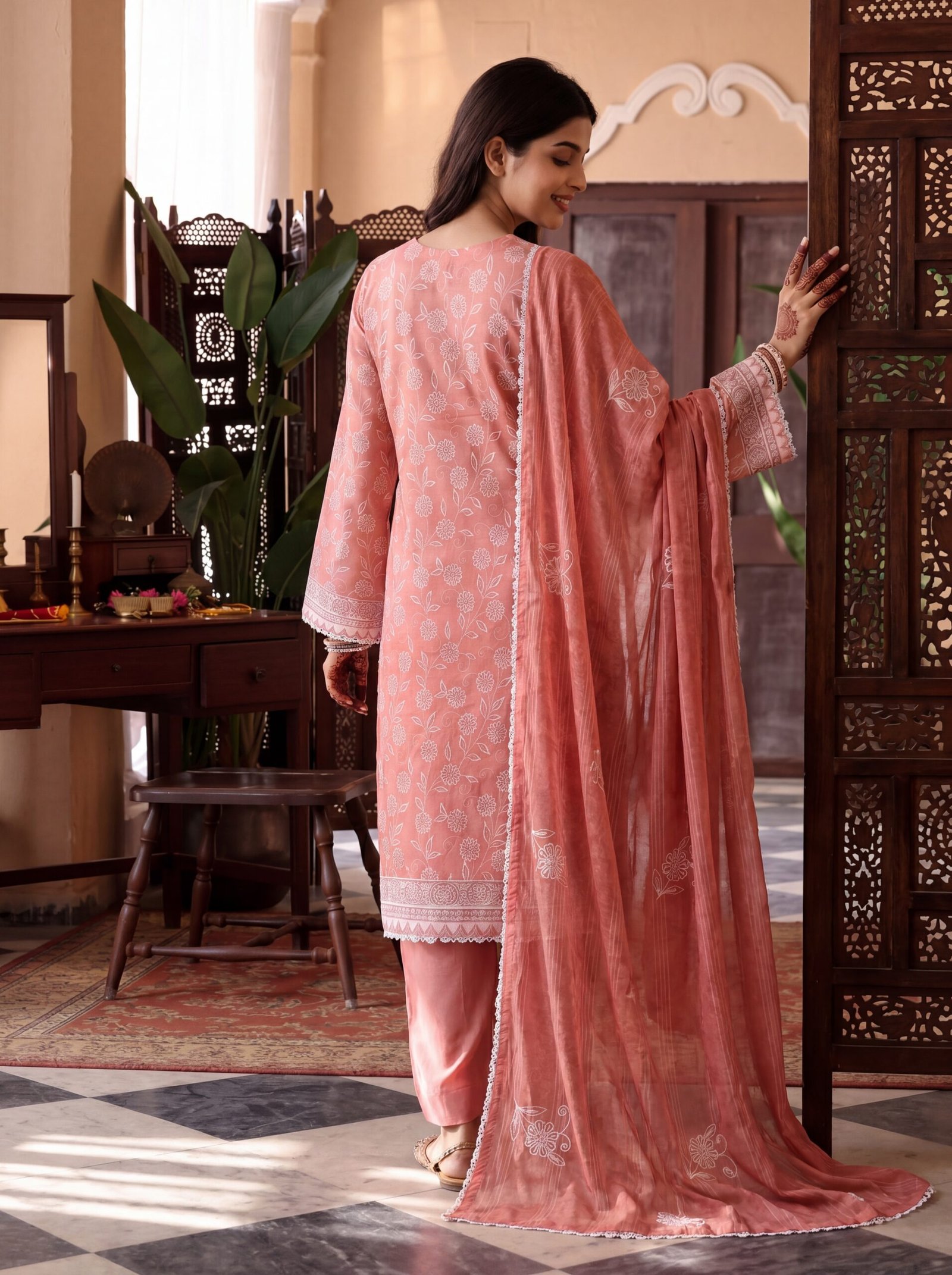 FB-360 | Dusty Rose | 3 Pcs Unstitch With Cotton Trouser - Image 2