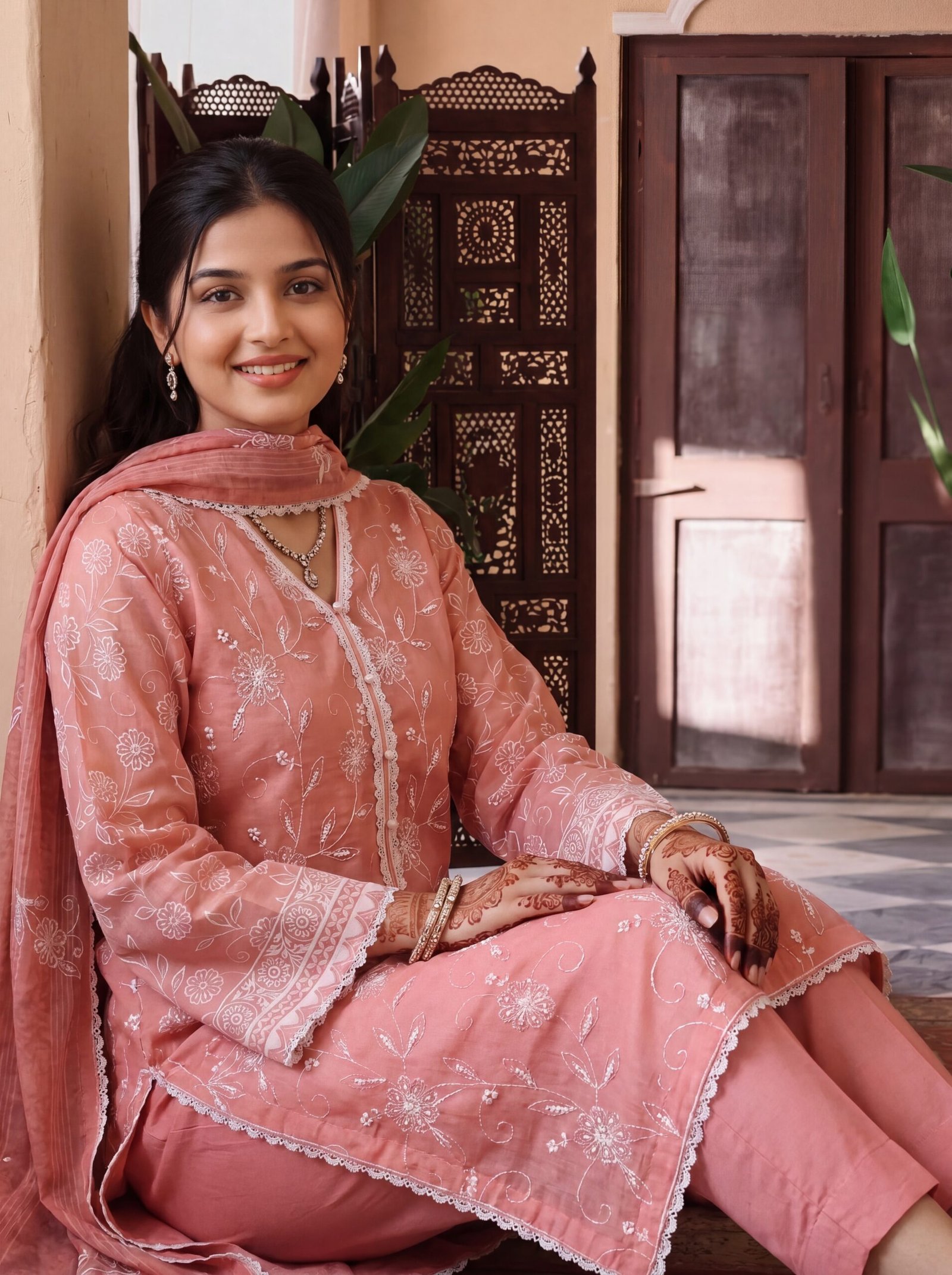 FB-360 | Dusty Rose | 3 Pcs Unstitch With Cotton Trouser - Image 3