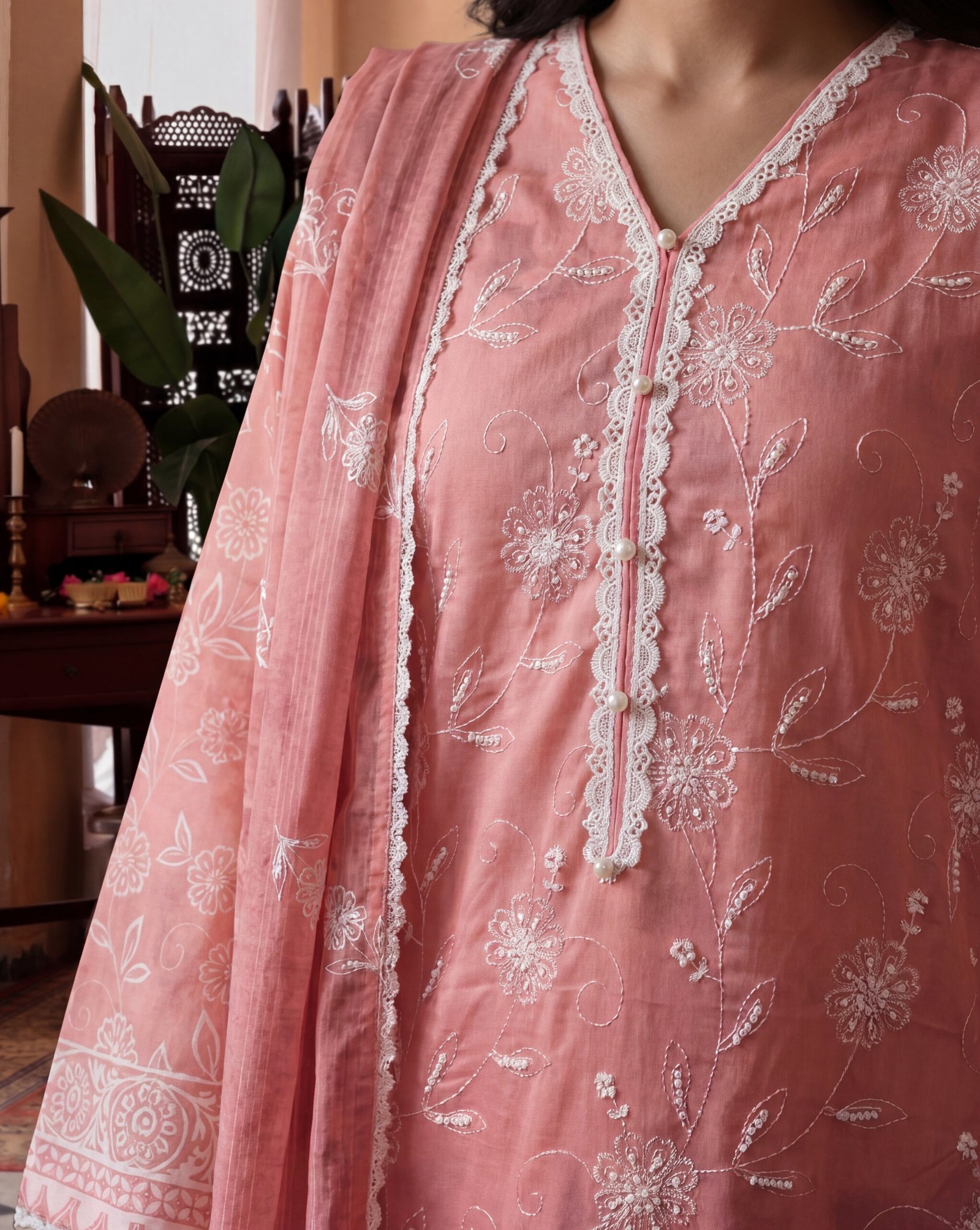 FB-360 | Dusty Rose | 3 Pcs Unstitch With Cotton Trouser - Image 4
