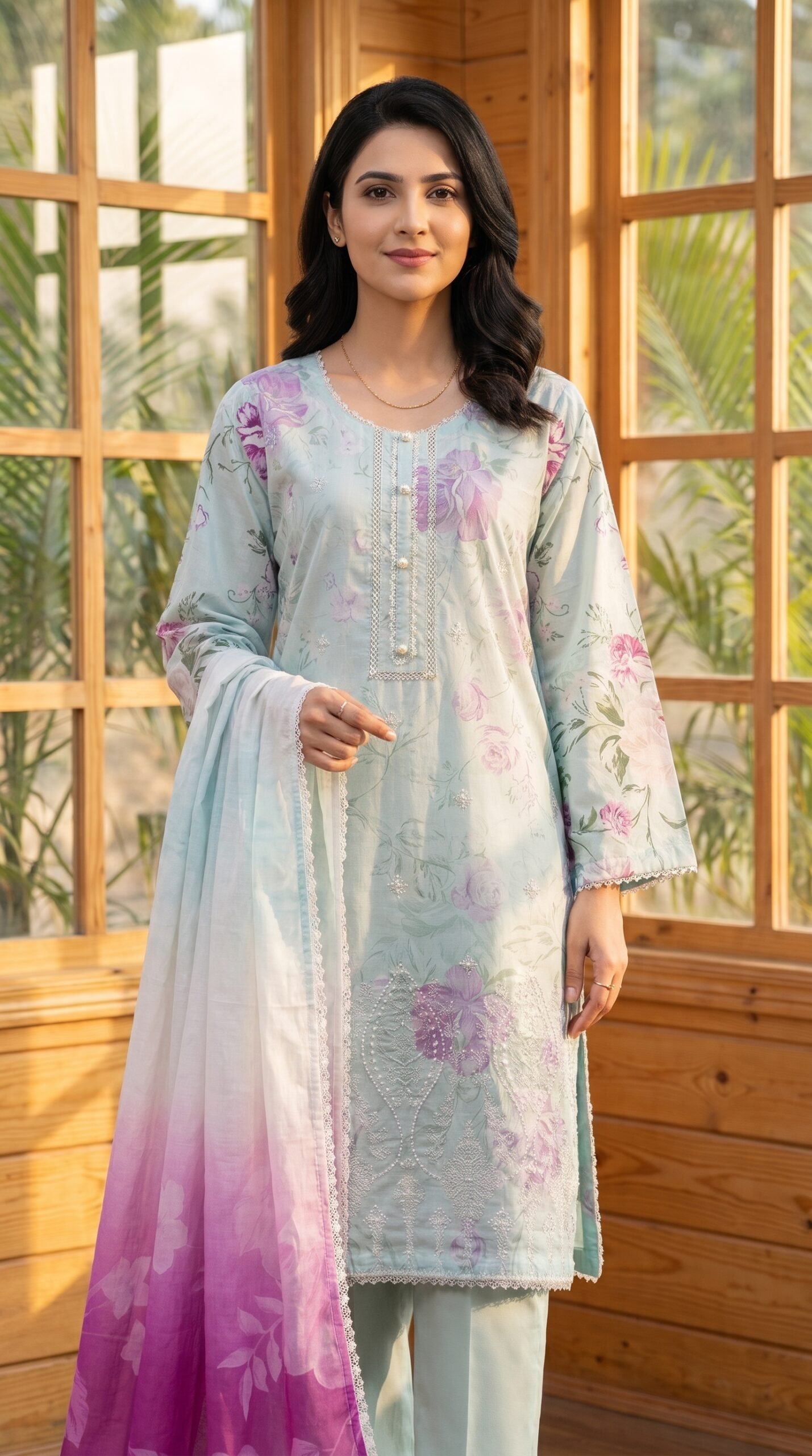 FB-386 | Ice Blue | 3 Pcs Unstitch With Cambric Trouser