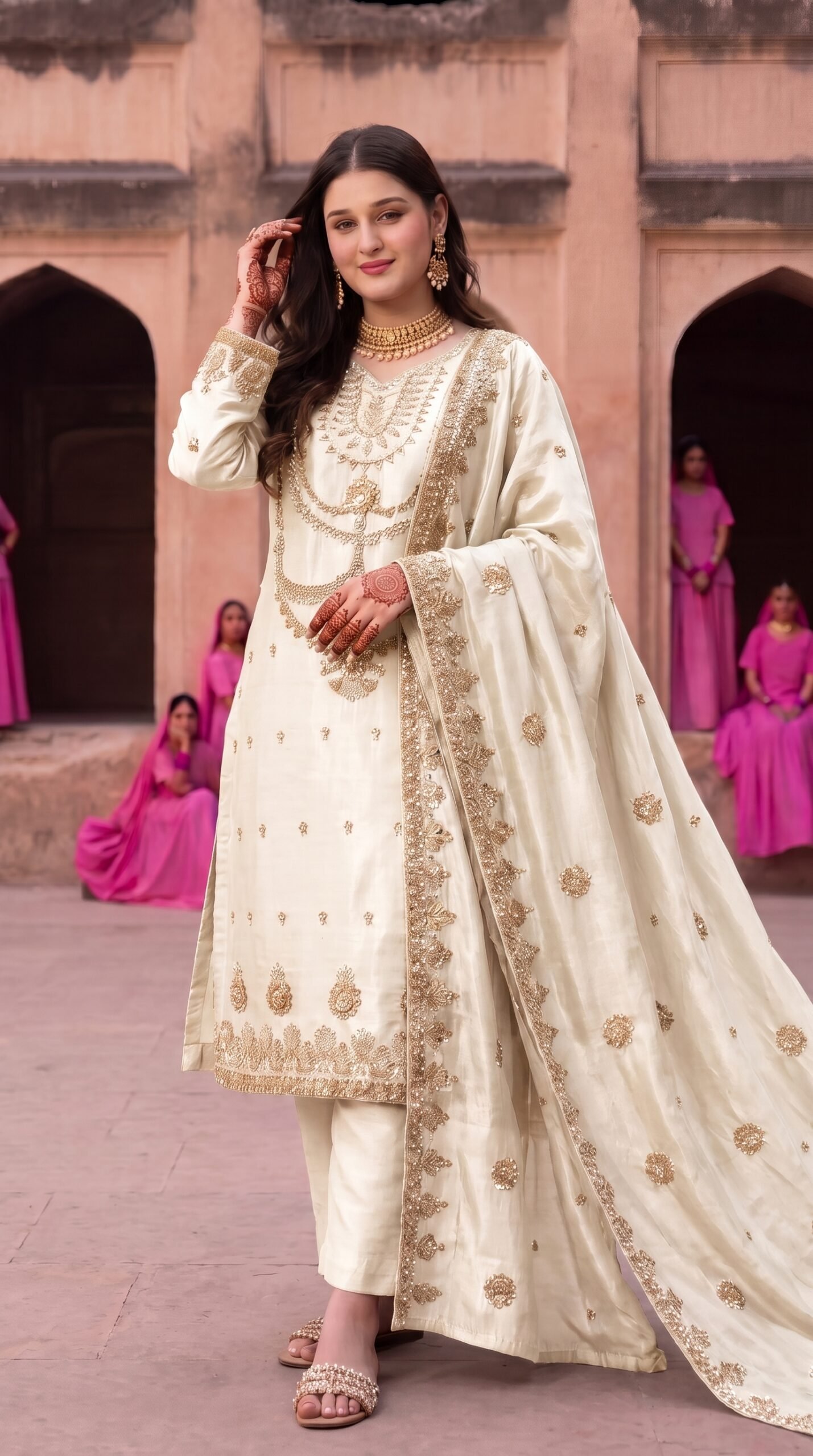 FB-314 | White | 3 Pcs Luxury Shesha Silk Embroidered Suit