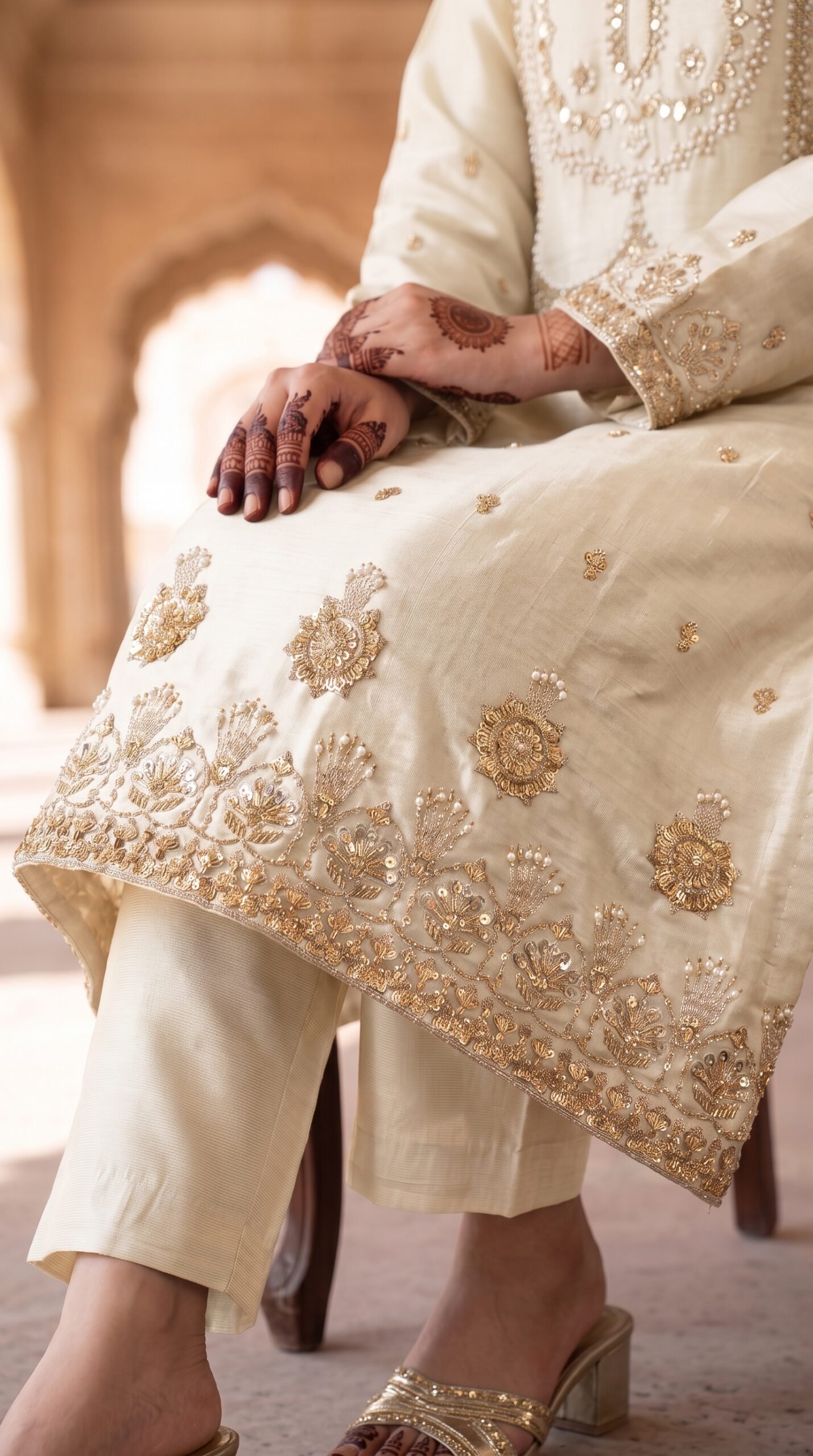 FB-314 | White | 3 Pcs Luxury Shesha Silk Embroidered Suit - Image 3