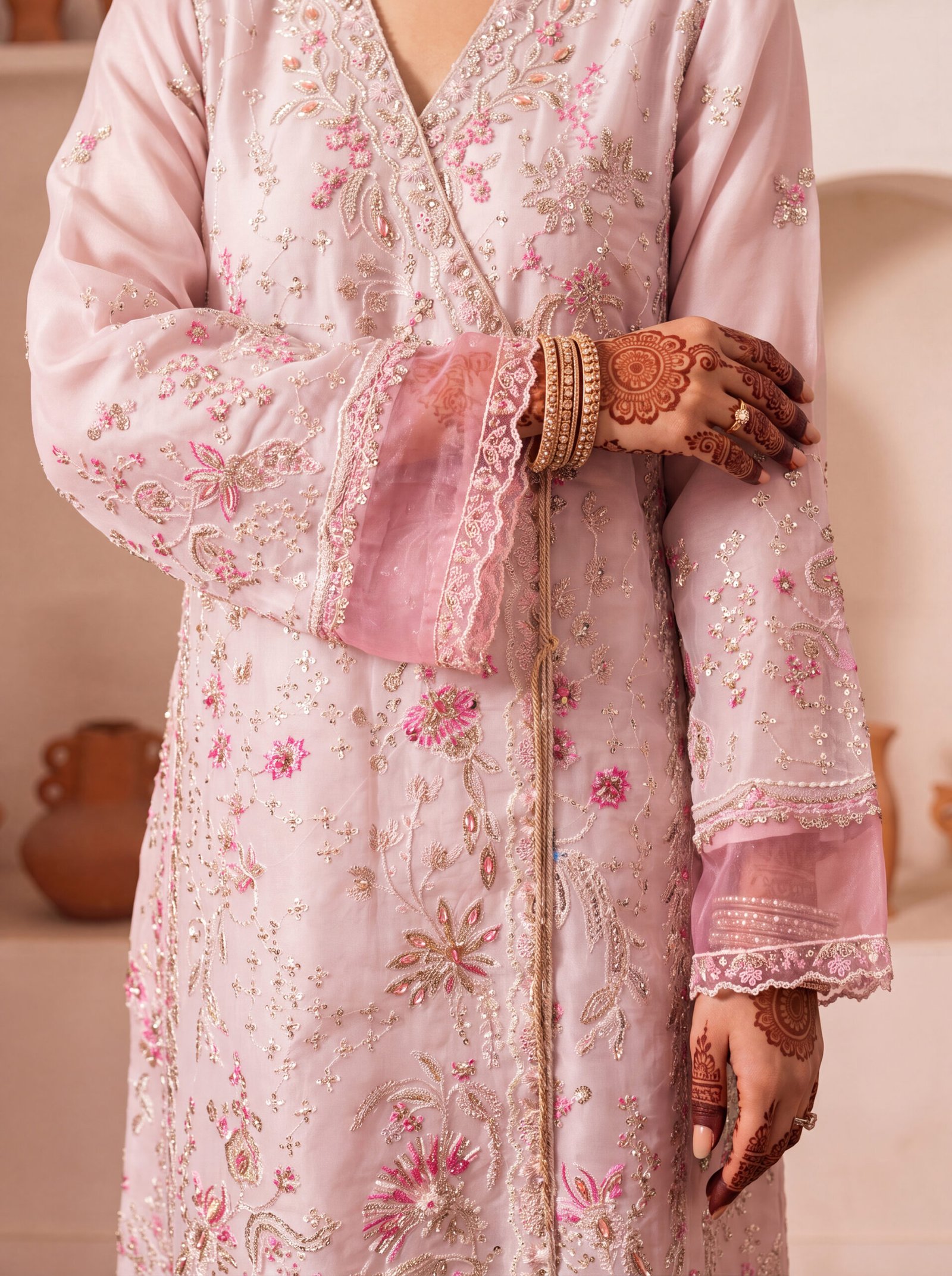 FB-257 | Blush Pink | 3 Pcs Unstitch With Dyed Trouser - Image 4