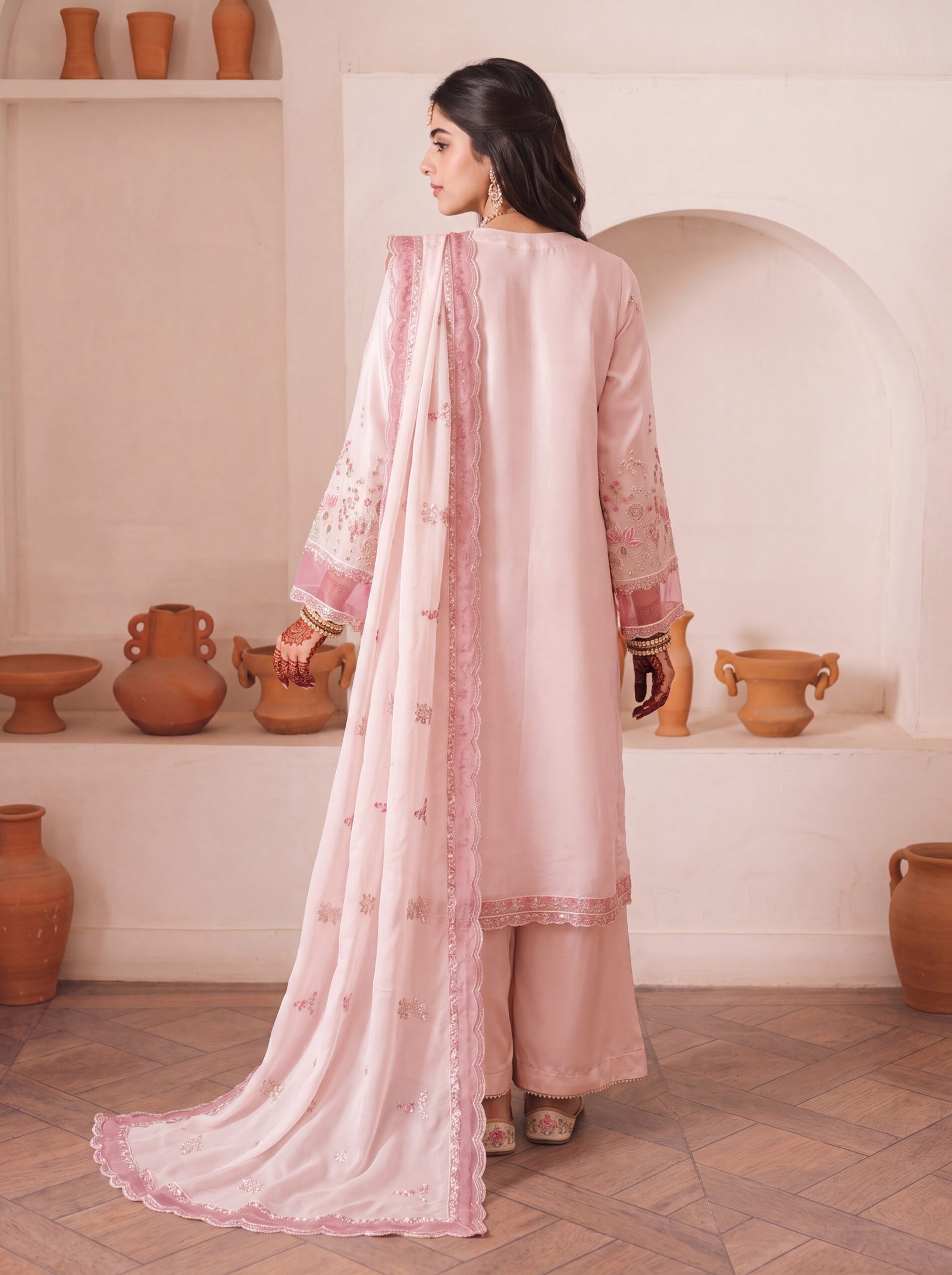 FB-257 | Blush Pink | 3 Pcs Unstitch With Dyed Trouser - Image 2