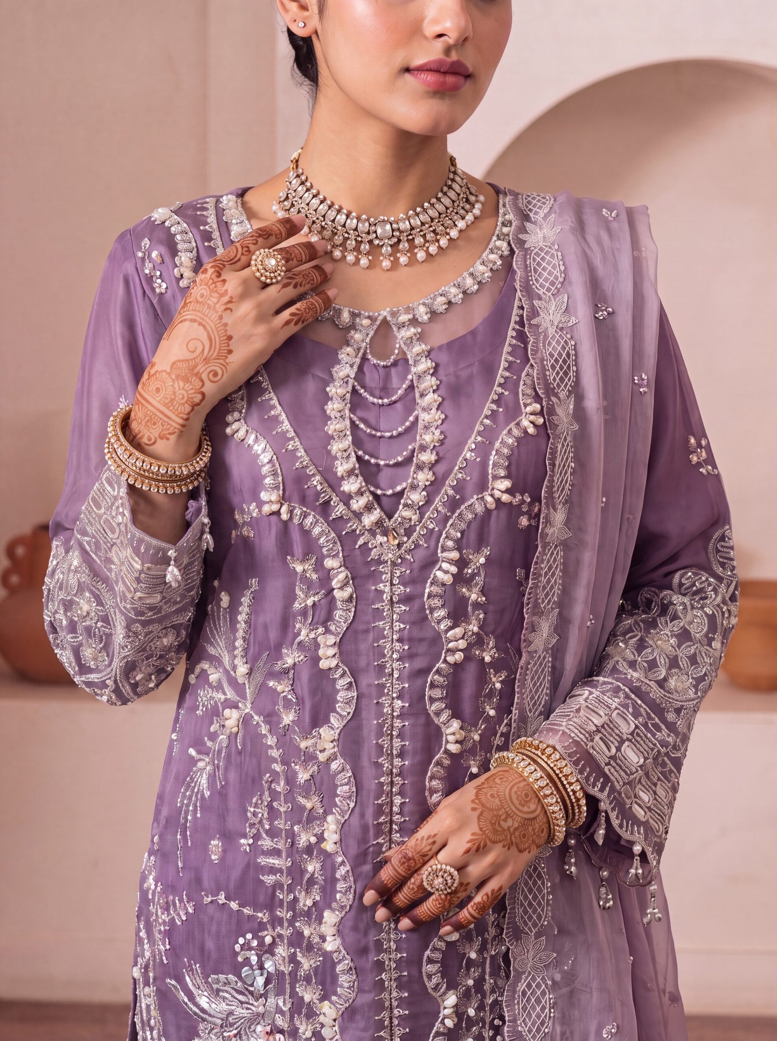 FB-261 | Dusty Lavender | 3 Pcs Unstitch With Dyed Trouser - Image 5