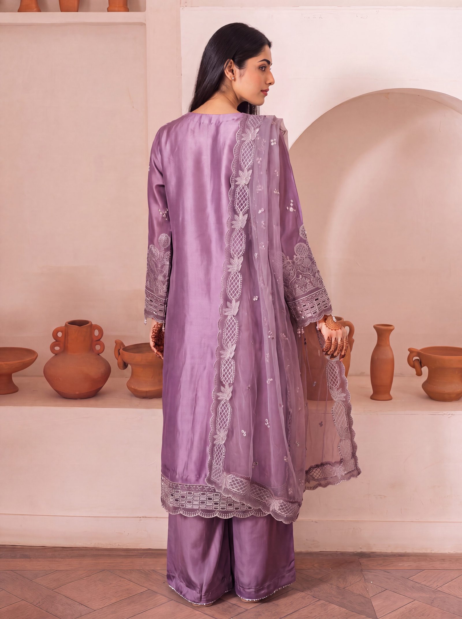 FB-261 | Dusty Lavender | 3 Pcs Unstitch With Dyed Trouser - Image 2