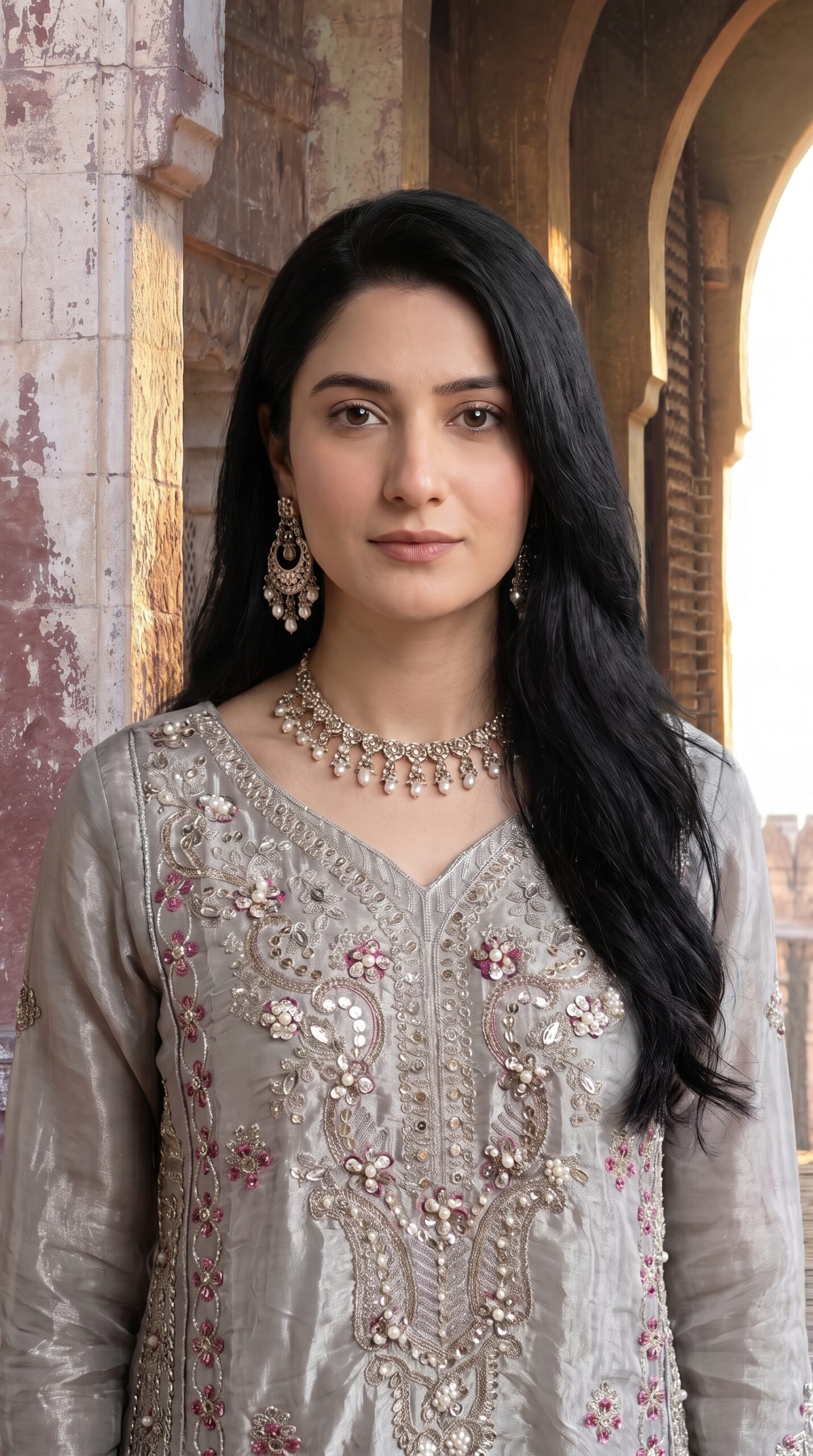 FB-273 | Pearl Grey | 3 Pcs Luxury Shesha Silk Embroidered Suit - Image 4