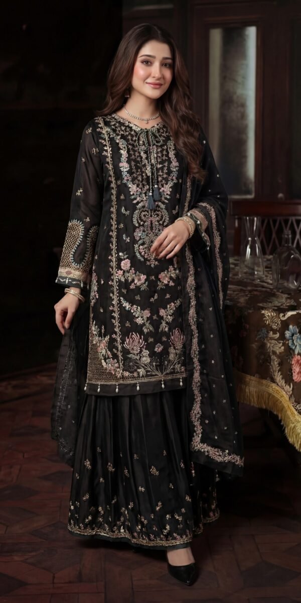 FB-253 | Elegant Black | 3 Pcs Unstitch With Dyed Trouser