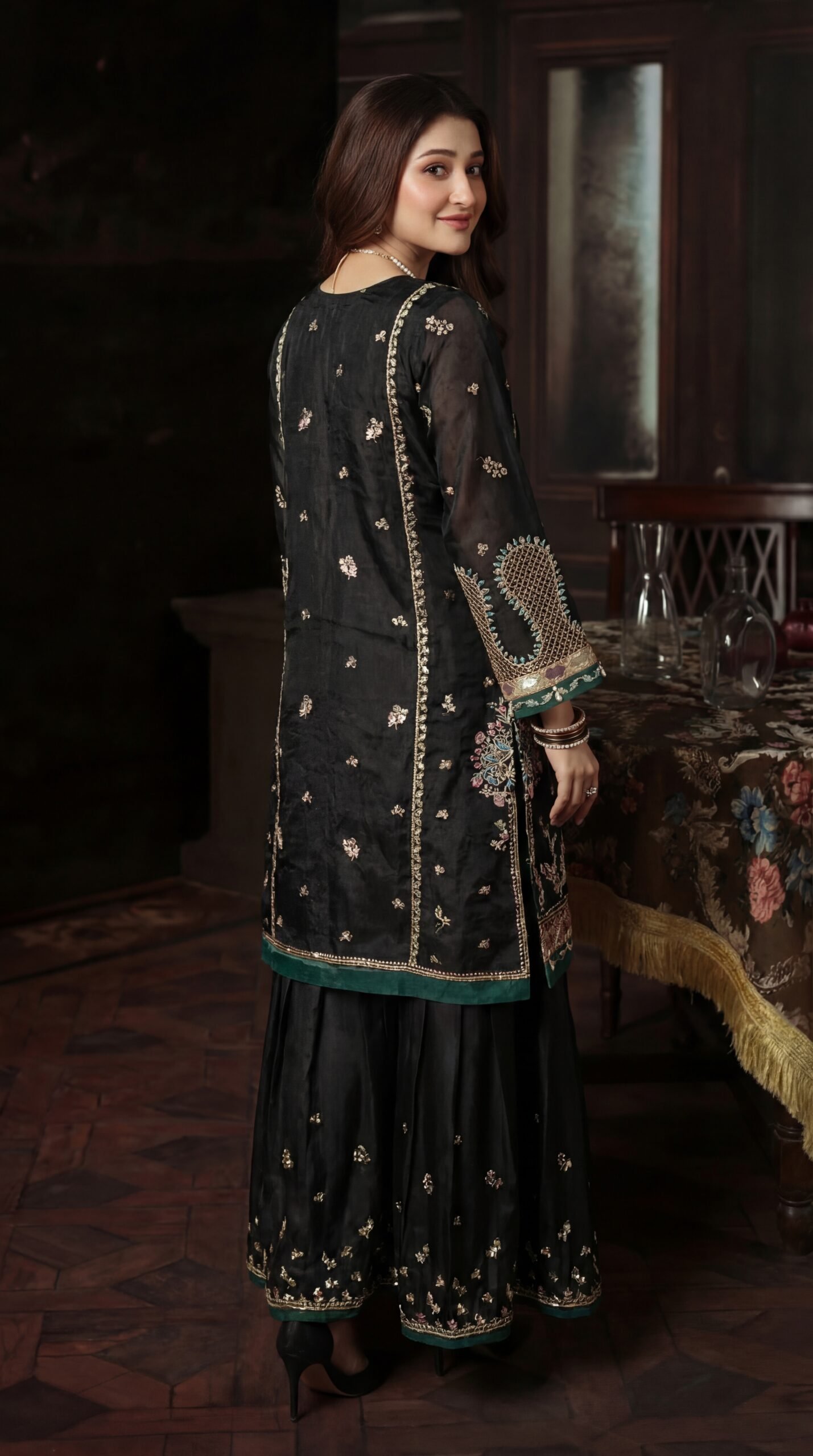 FB-253 | Elegant Black | 3 Pcs Unstitch With Dyed Trouser - Image 2
