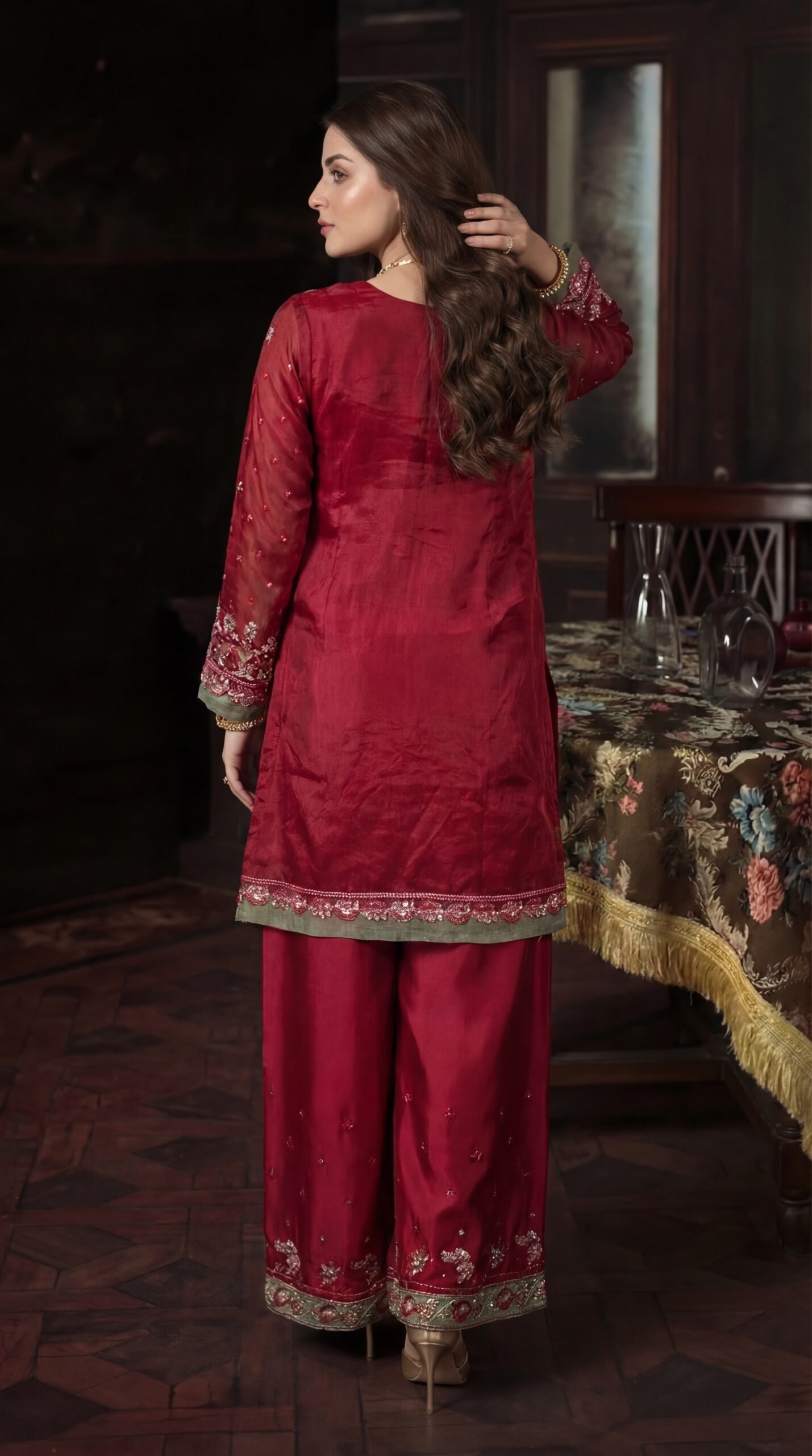 FB-254 | Rich Mehroon | 3 Pcs Unstitch With Dyed Trouser - Image 2