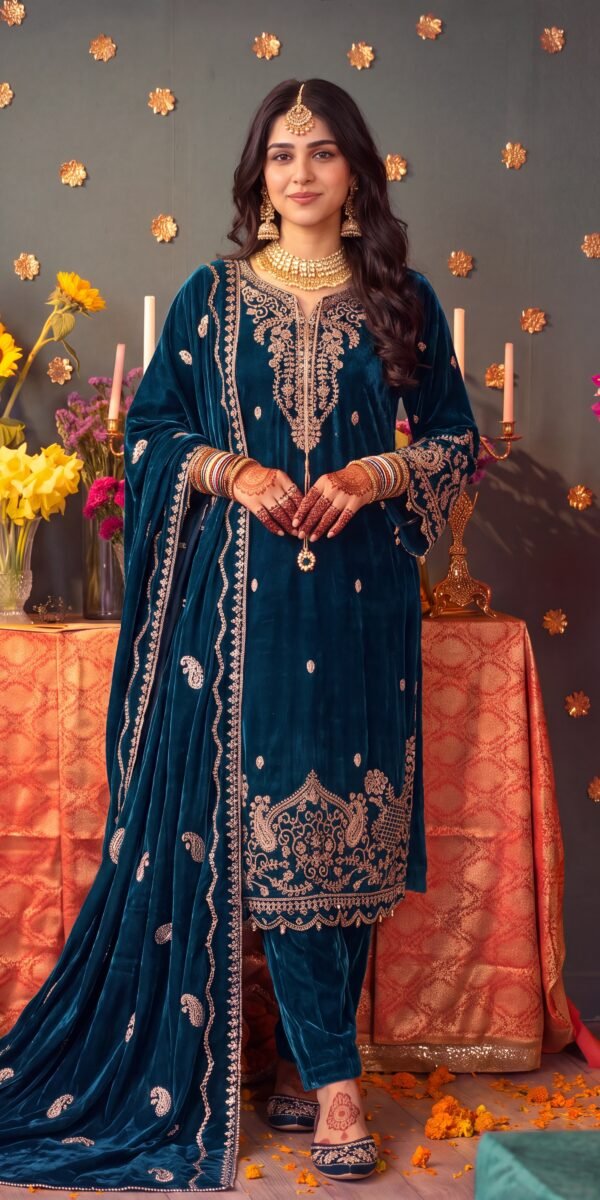 FB-398 | Deep Teal | 3 Pcs Unstitch With Khussa